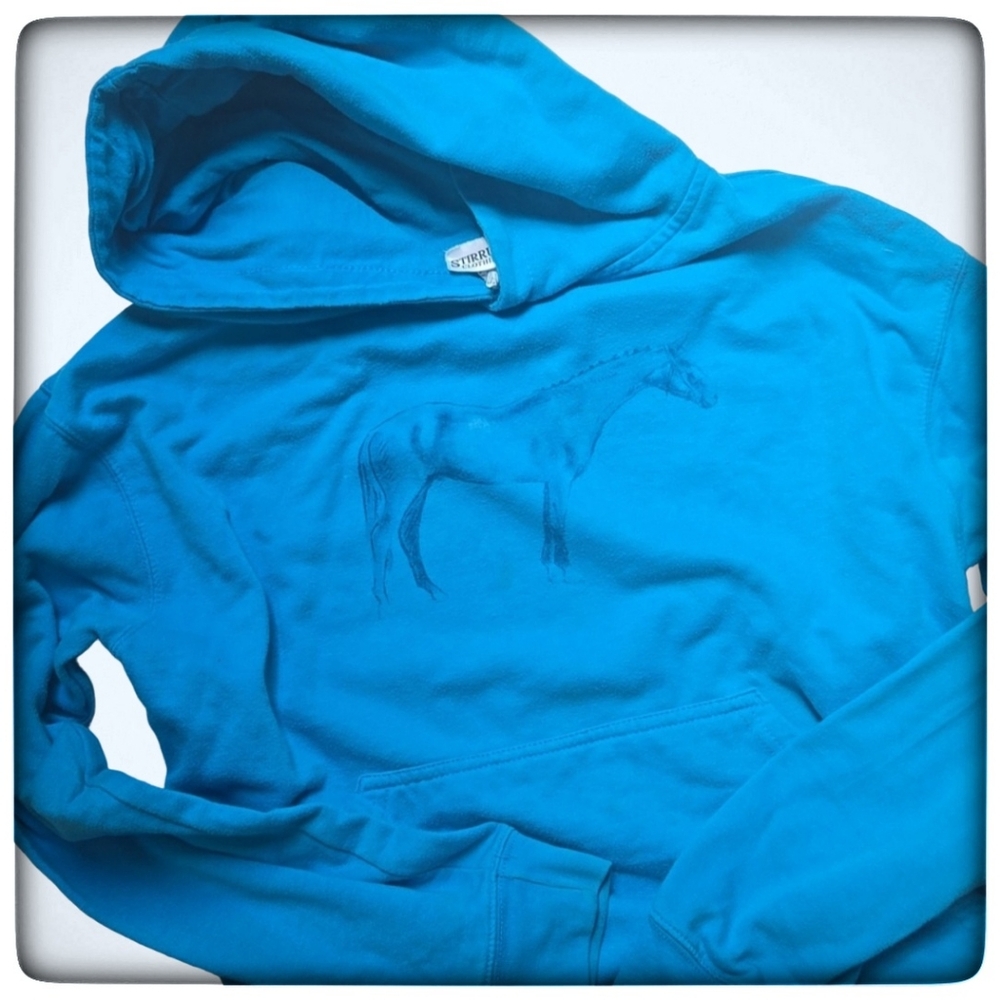 Stirrups Bright Blue Horse Hoodie-Youth XL